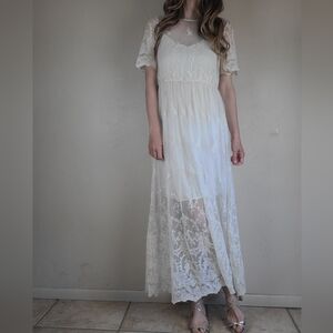 Ralph Lauren Denim & Supply Vanessa Maxi Ivory Lace Dress Elopement Size S/M